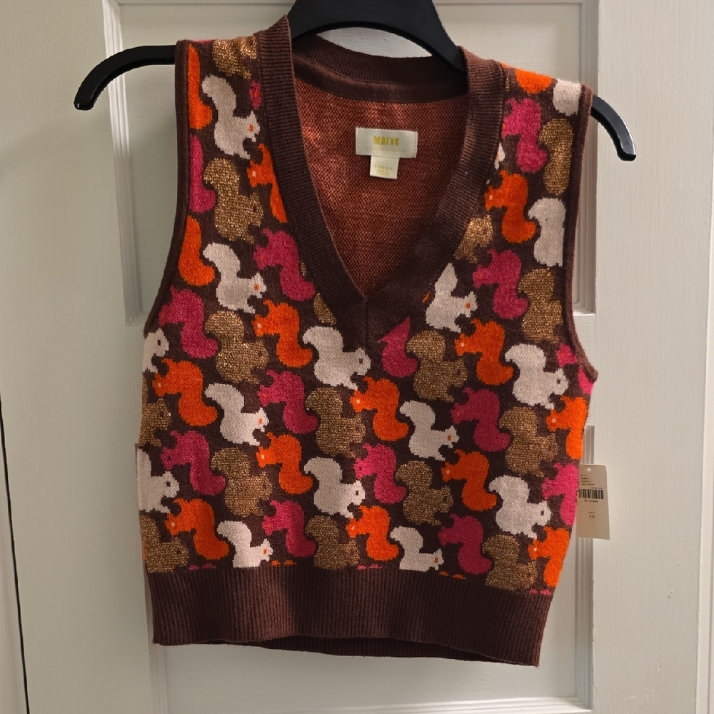 Anthropologie Maeve Brown and Orange Knit Vest